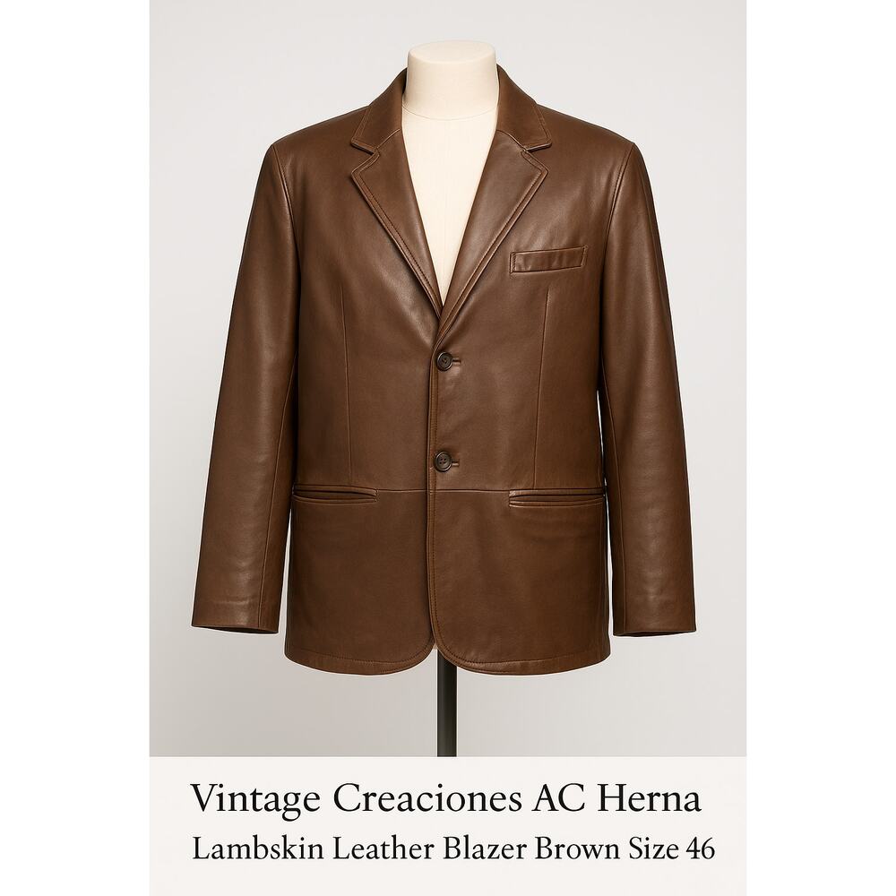 Vintage Creaciones AC Herna Lambskin Leather Blazer Brown Size 46
